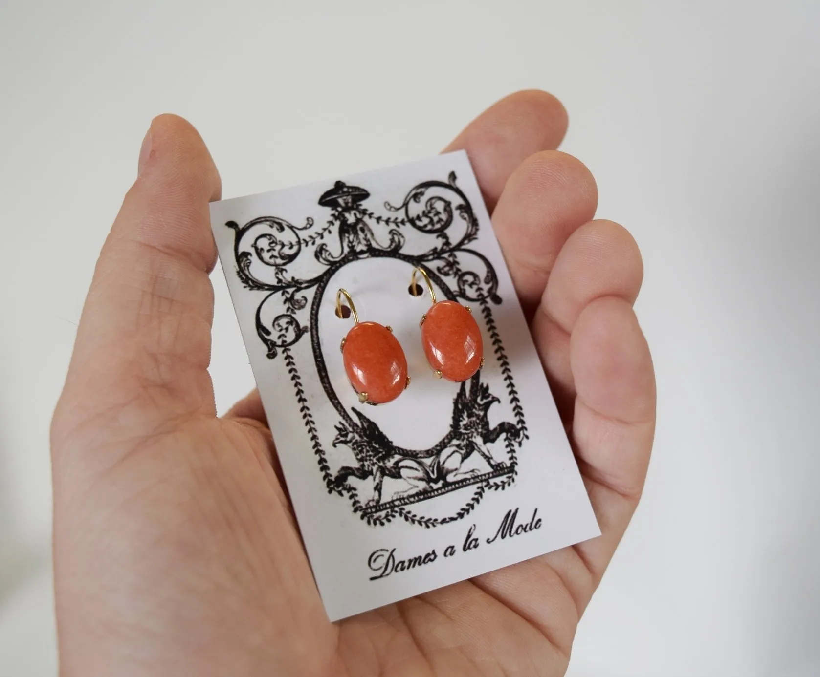 Coral Stone Earrings - Medium Oval