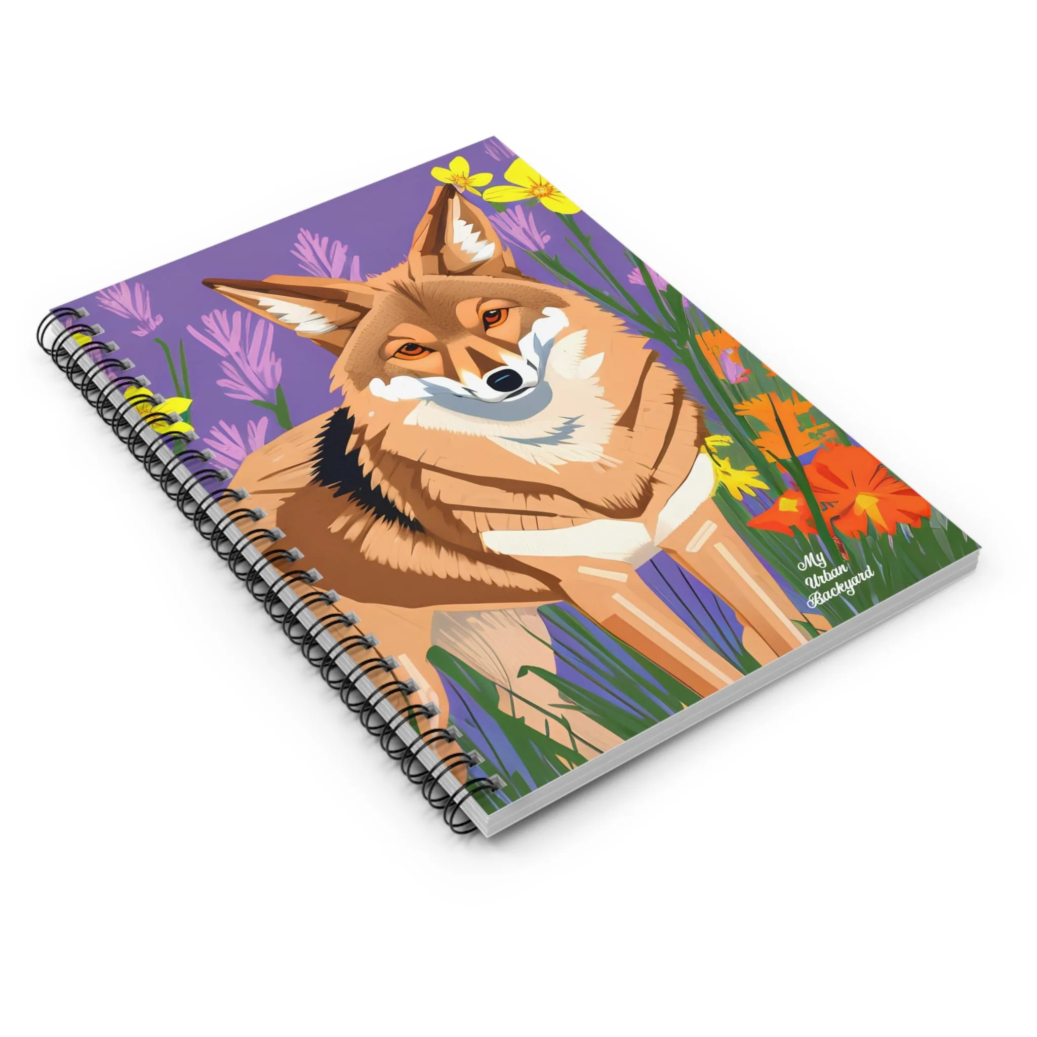 Coyote with Purple Flowers, Spiral Notebook Journal - Write in Style