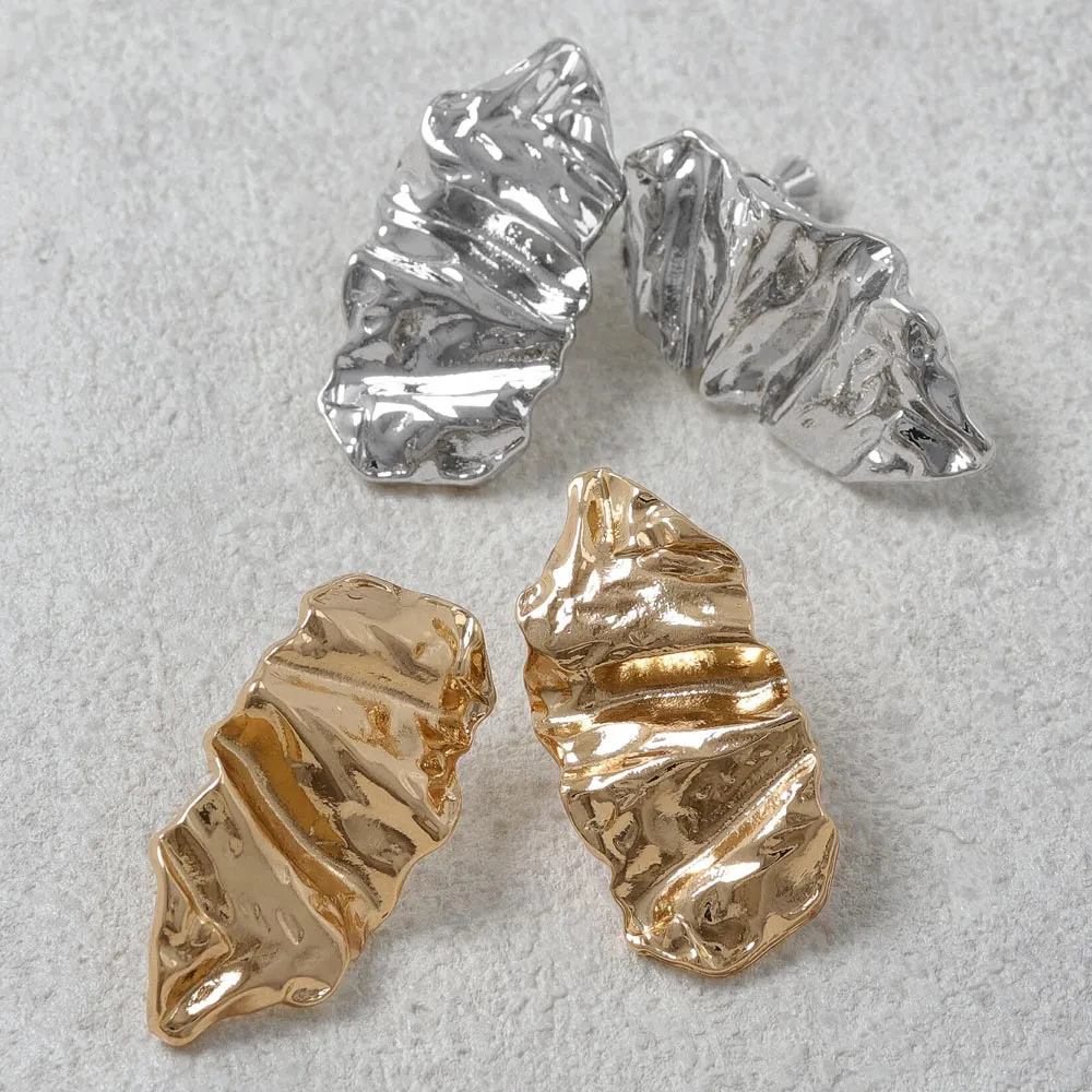 Crushed Metal Chunk Clip On Earrings