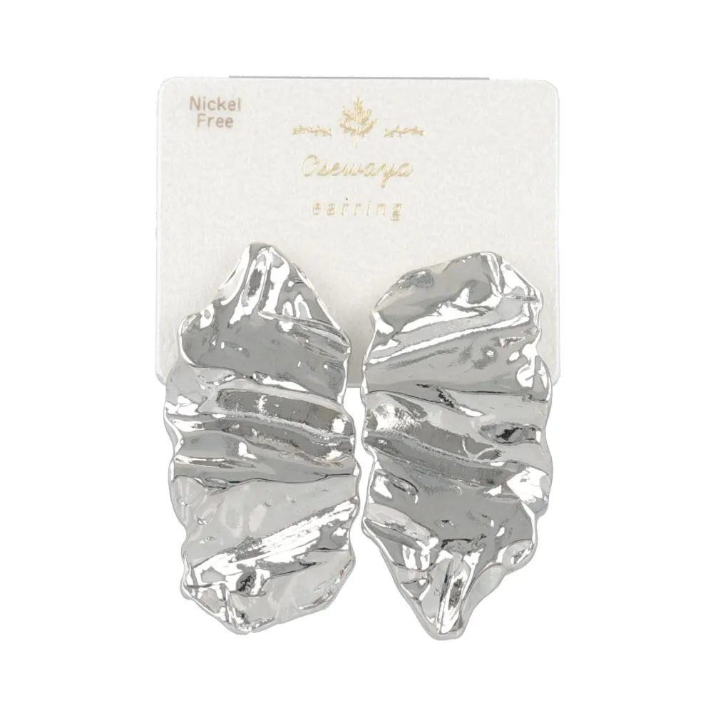 Crushed Metal Chunk Clip On Earrings