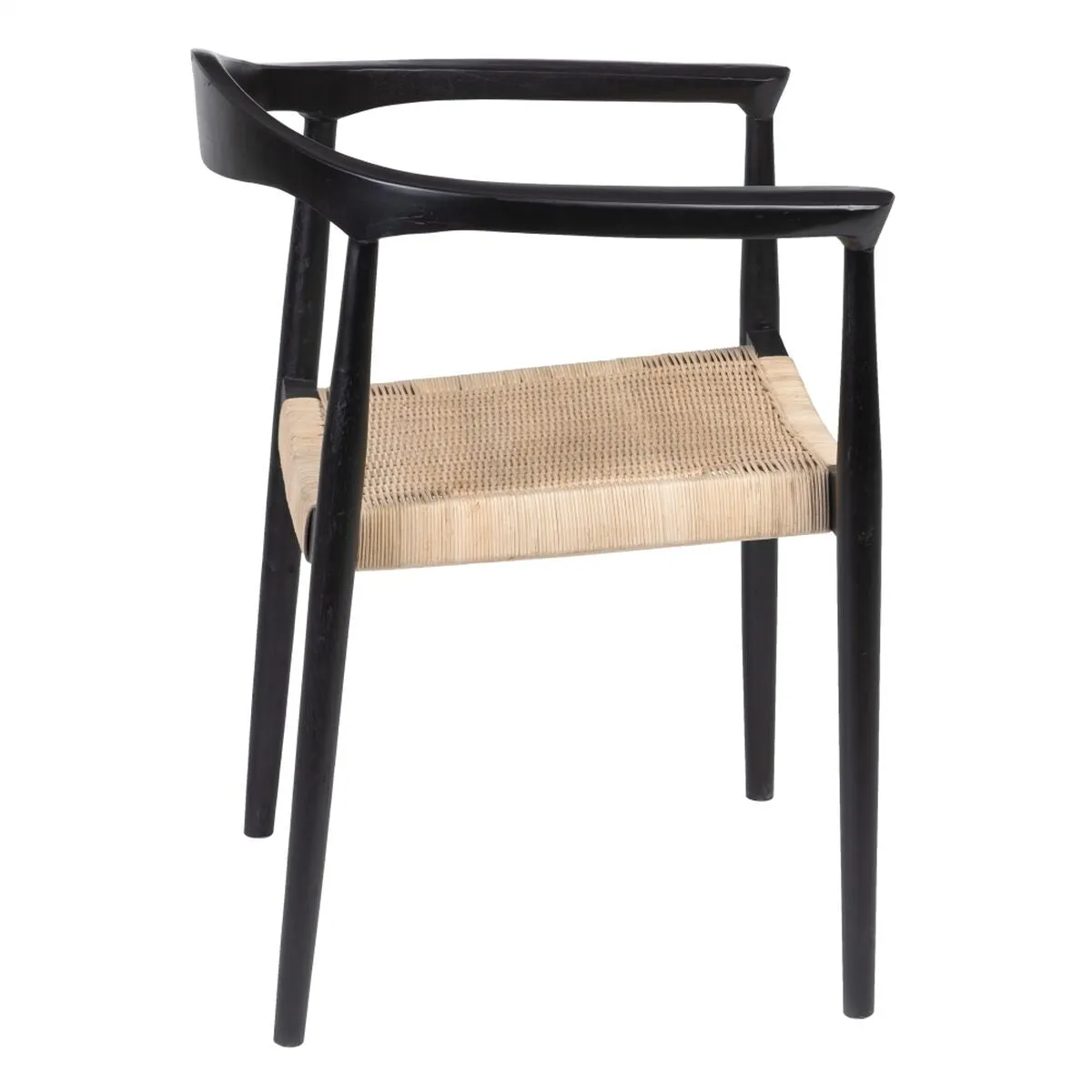 Dining Chair Black Natural Rattan Teak 59 x 58 x 76,5 cm