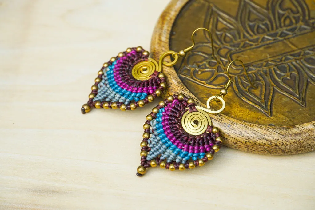 E7776- Micro Macrame Boho Earrings, Handmade Earrings, Hippie Earrings