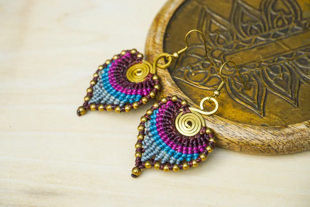 E7776- Micro Macrame Boho Earrings, Handmade Earrings, Hippie Earrings