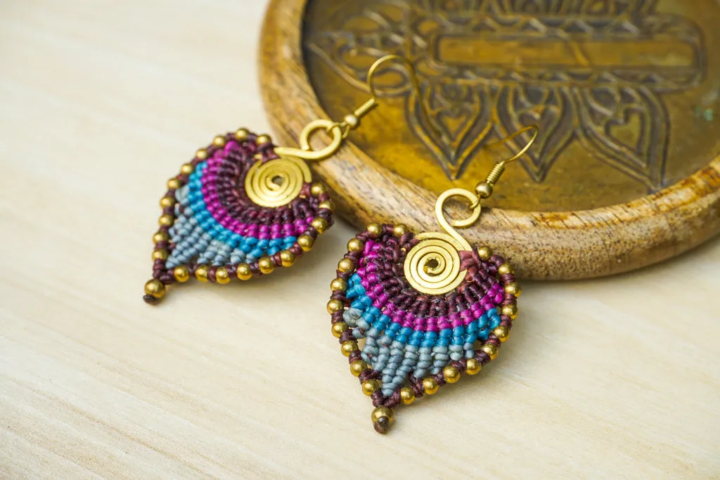 E7776- Micro Macrame Boho Earrings, Handmade Earrings, Hippie Earrings