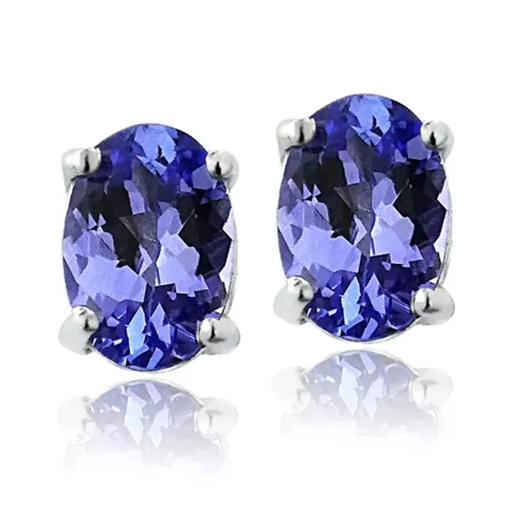 Genuine Tanzanite Round or Oval Shaped Studs