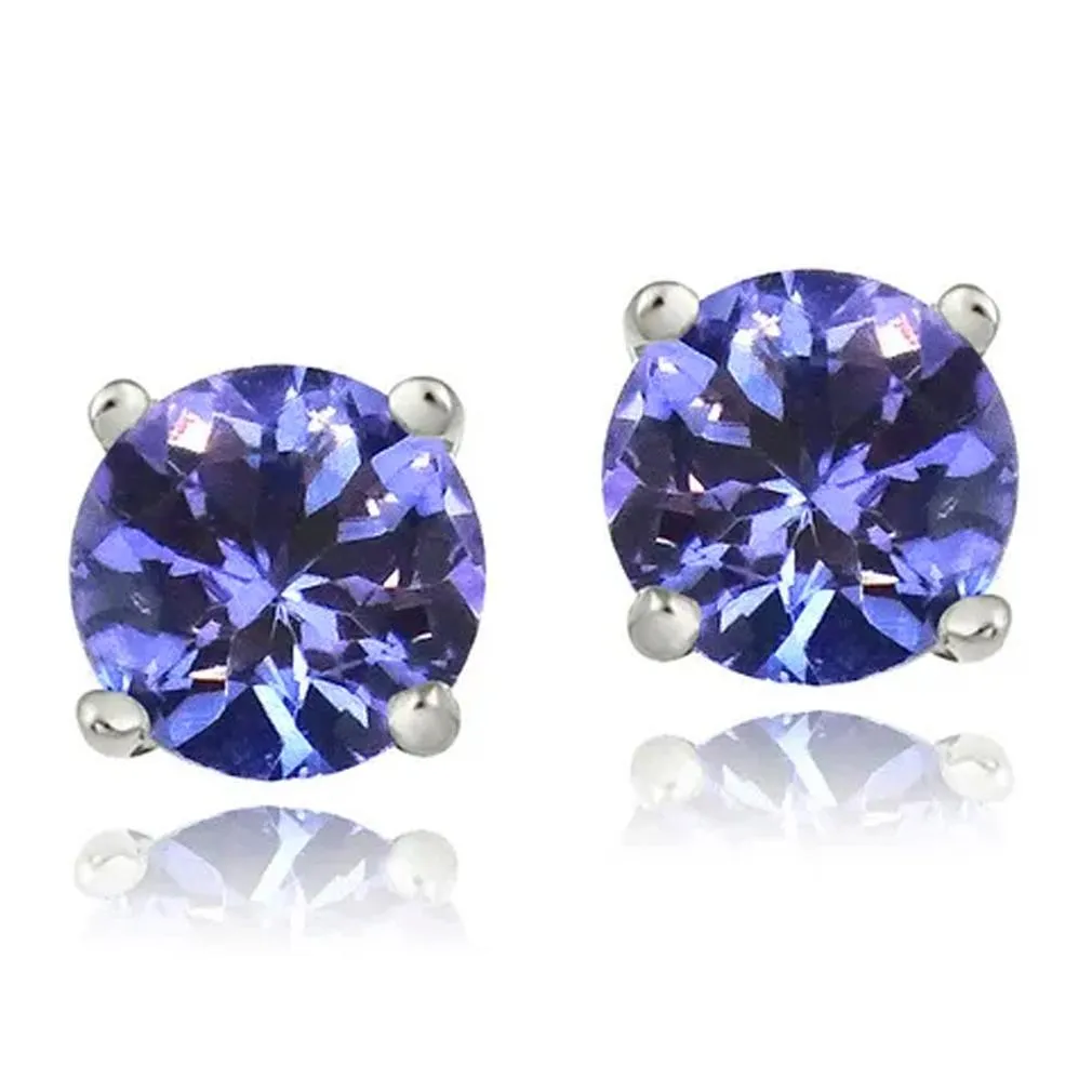 Genuine Tanzanite Round or Oval Shaped Studs