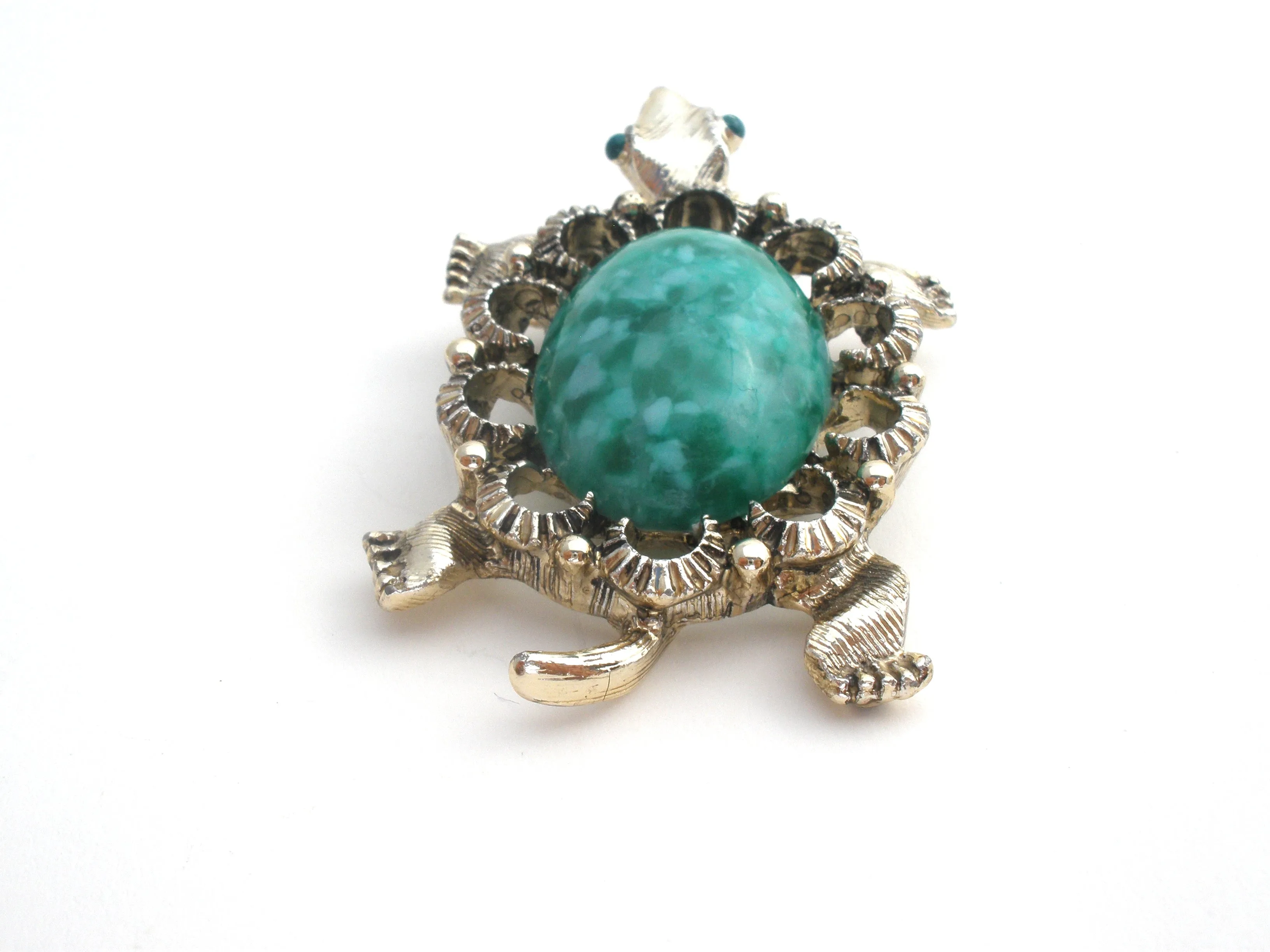 Gerry's Green Glass Stone Turtle Brooch Pin