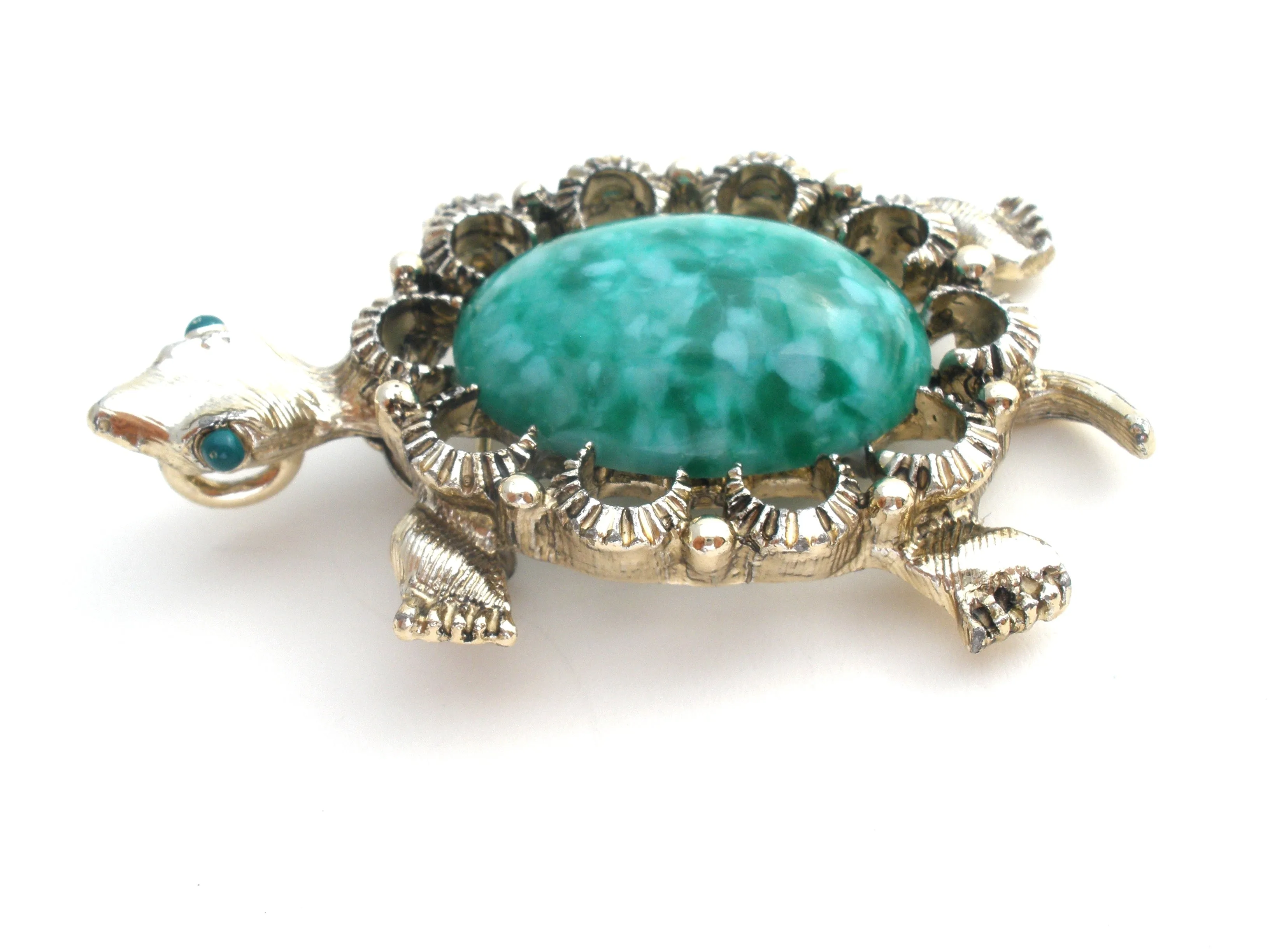 Gerry's Green Glass Stone Turtle Brooch Pin