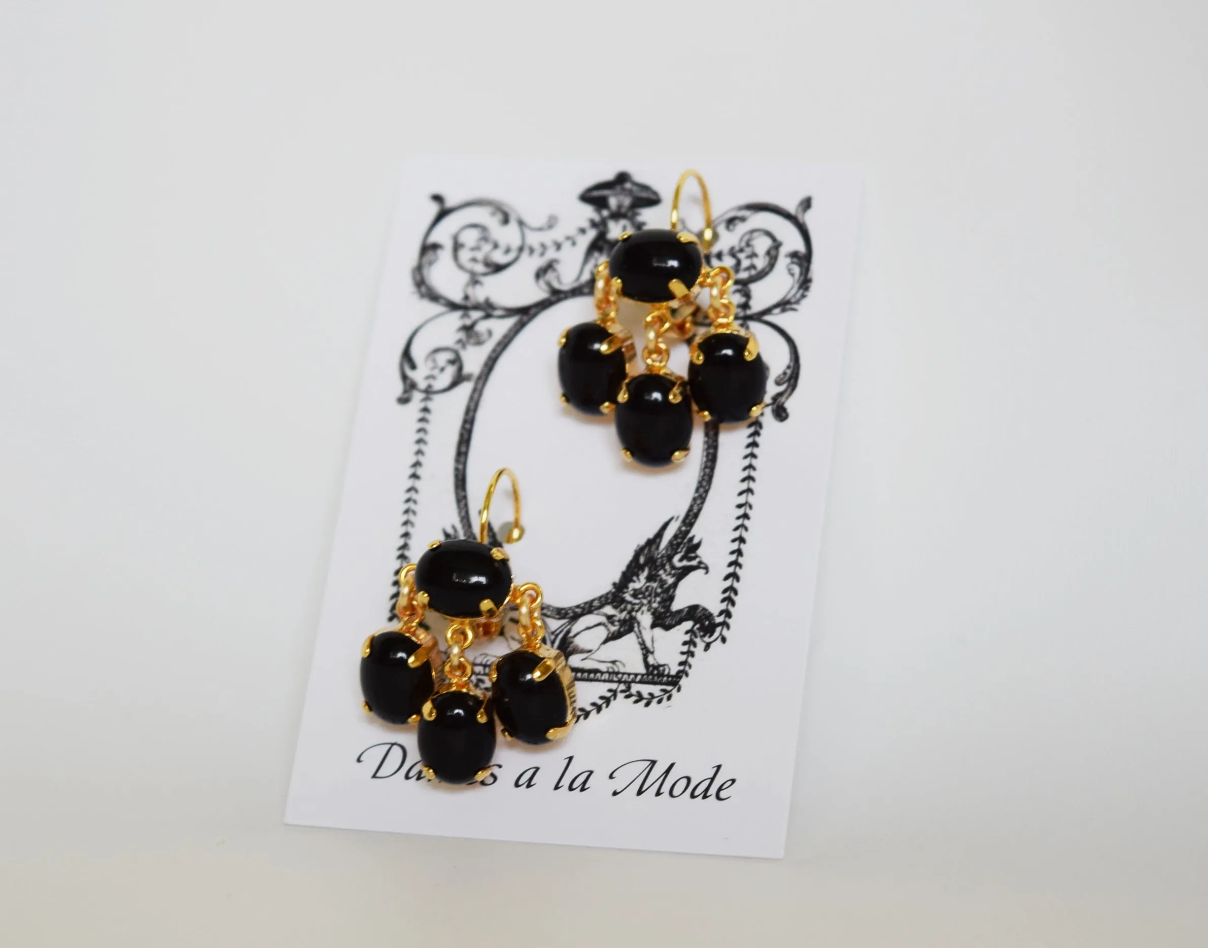 Girandole Earrings - Small Oval Onyx