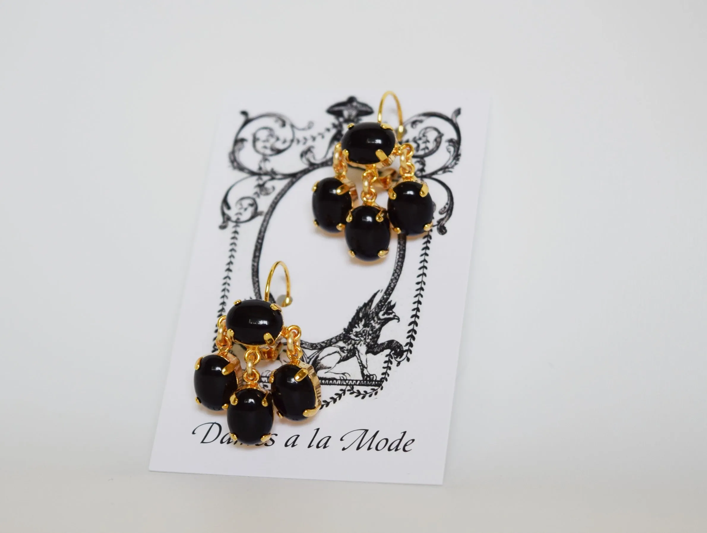 Girandole Earrings - Small Oval Onyx