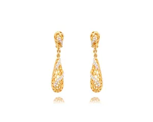 Gold Hollow Carved Crystals Clip Earrings