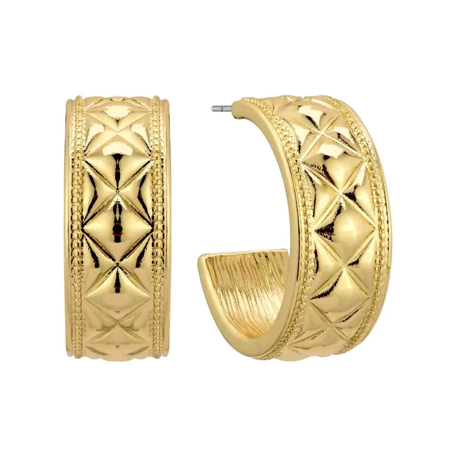 Gold Metal Tufted Texture 25MM Hoop Earring