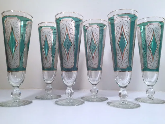 Libbey Mid-Century Emerald Champagne/ Pilsner Glasses (Set of 6)