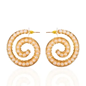 Lora Pearl Spiral Hoops - Gold