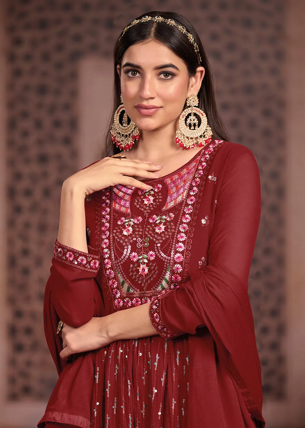 Nyra Cut Style Gorgeous Maroon Festive Palazzo Suit