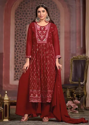 Nyra Cut Style Gorgeous Maroon Festive Palazzo Suit