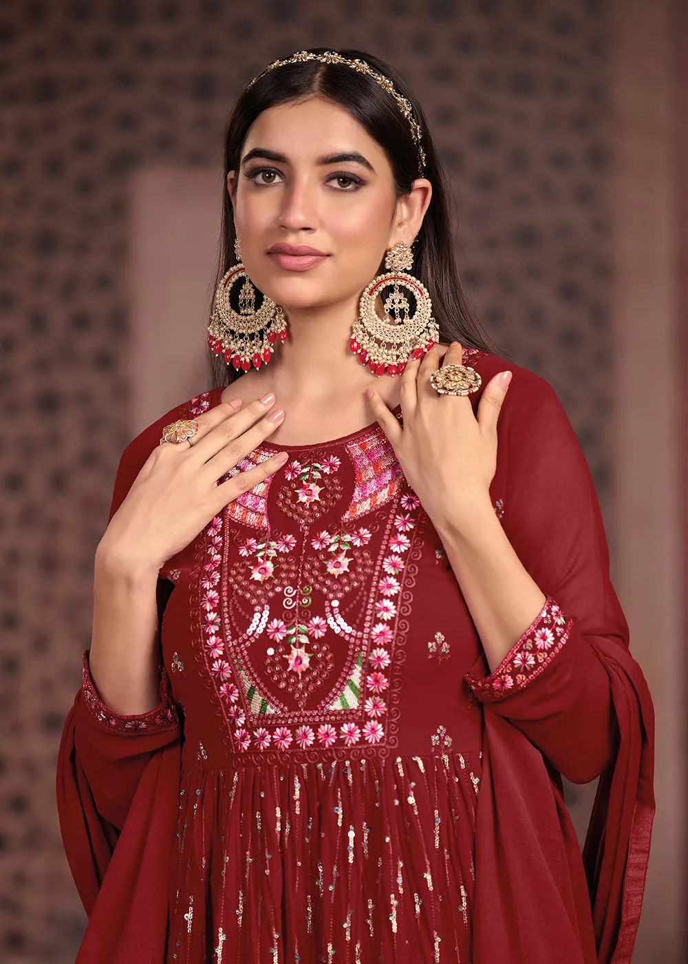 Nyra Cut Style Gorgeous Maroon Festive Palazzo Suit