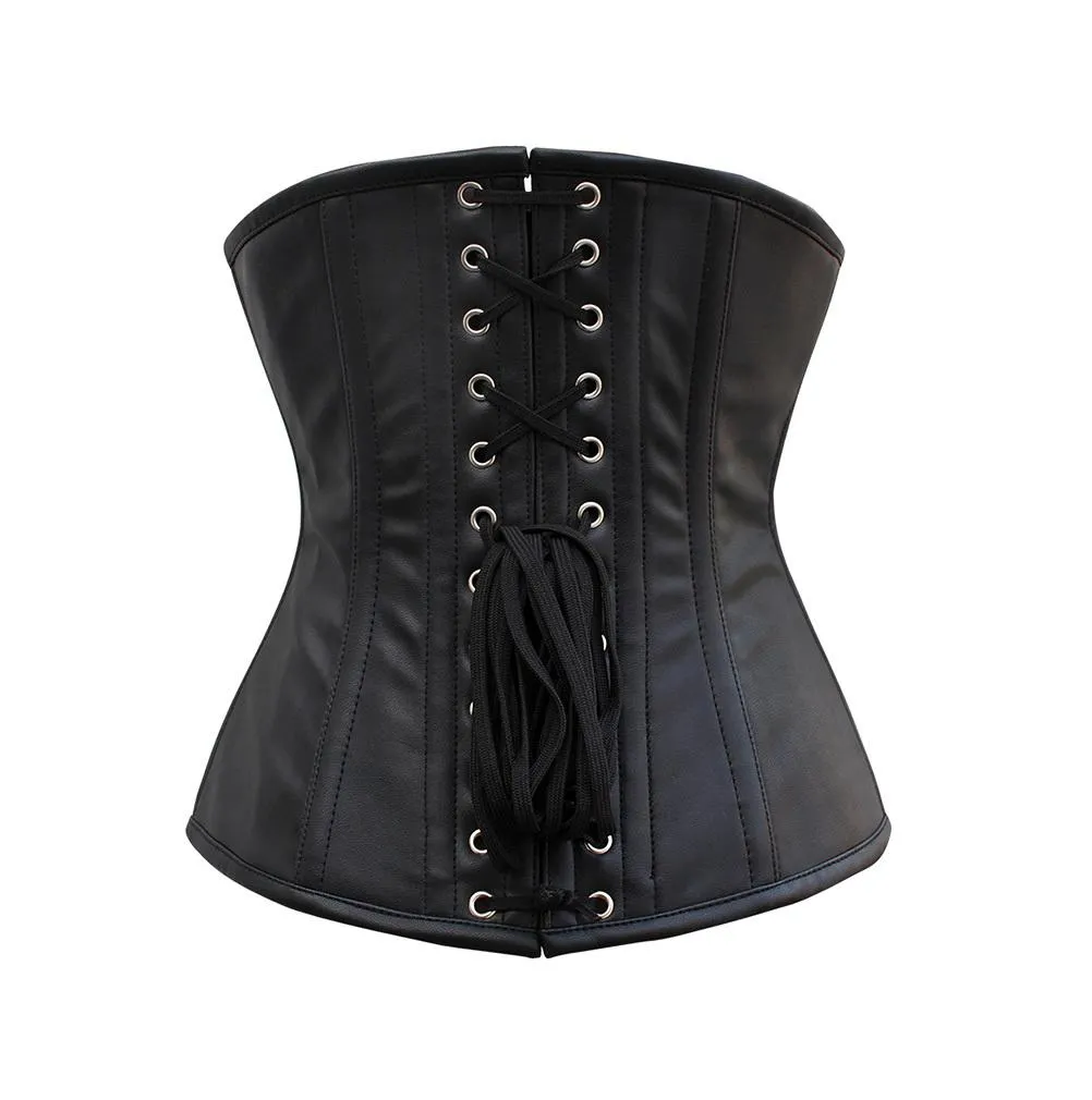 Olesya Blood Crossed Black Faux Leather Underbust Corset