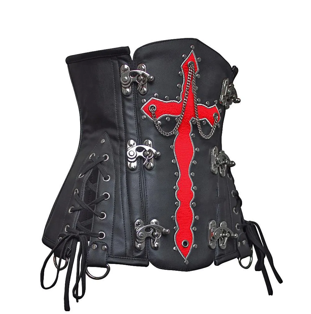 Olesya Blood Crossed Black Faux Leather Underbust Corset