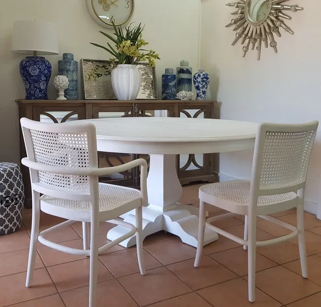 Palm Rattan Dining Chair White Matt Finish