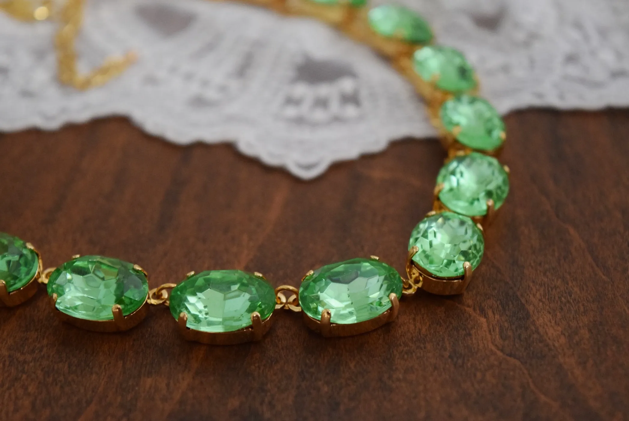 Peridot Green Riviere Necklace - Large Oval