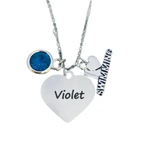 Personalized Girls Swim Necklace with Birthstone Charm