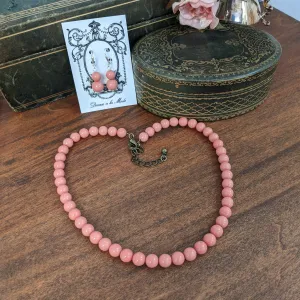 Pink "Coral" Pearl Beaded Necklace - Small