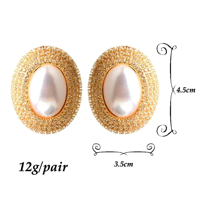 Pre Order:  Rhinestones Oval Faux Pearl Earrings