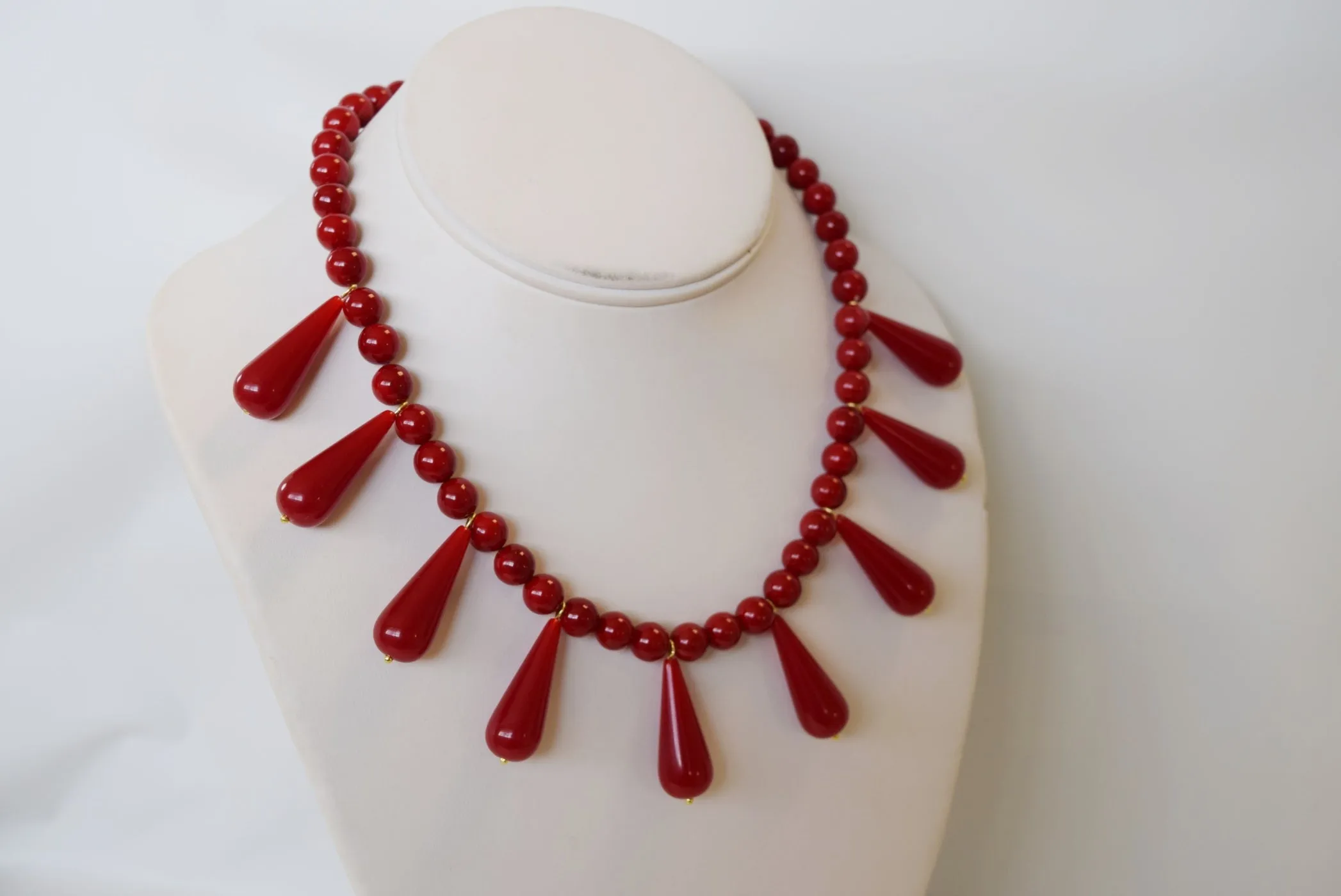 Red "Coral" Teardrop Fringe Necklace