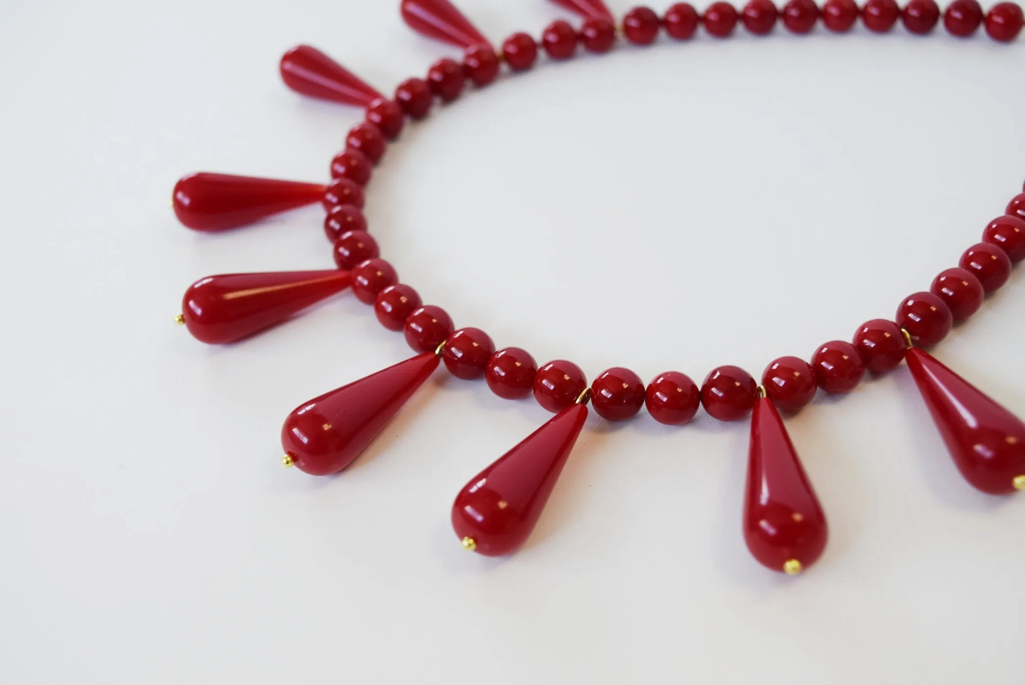 Red "Coral" Teardrop Fringe Necklace