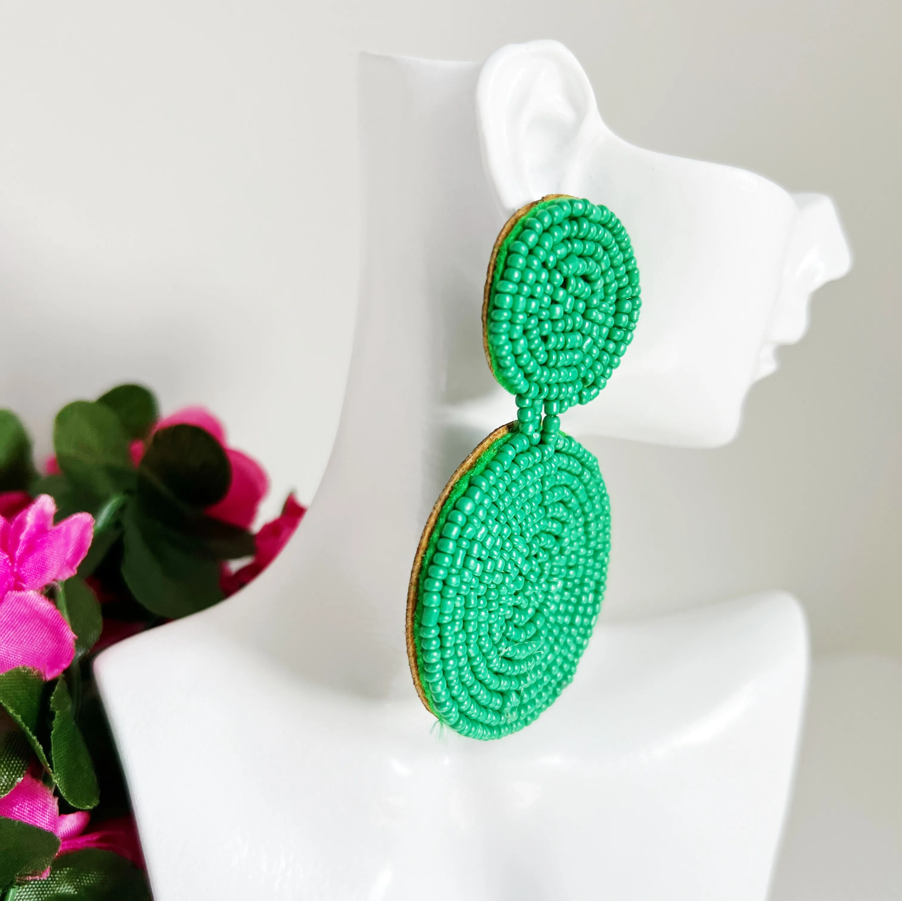 Round Drop Seed Bead Earrings