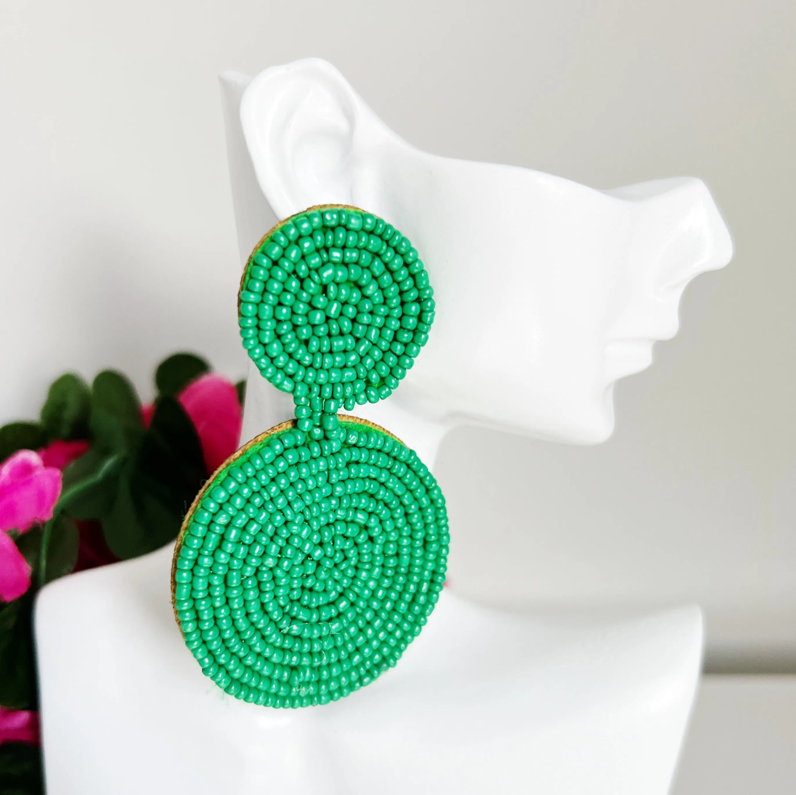 Round Drop Seed Bead Earrings