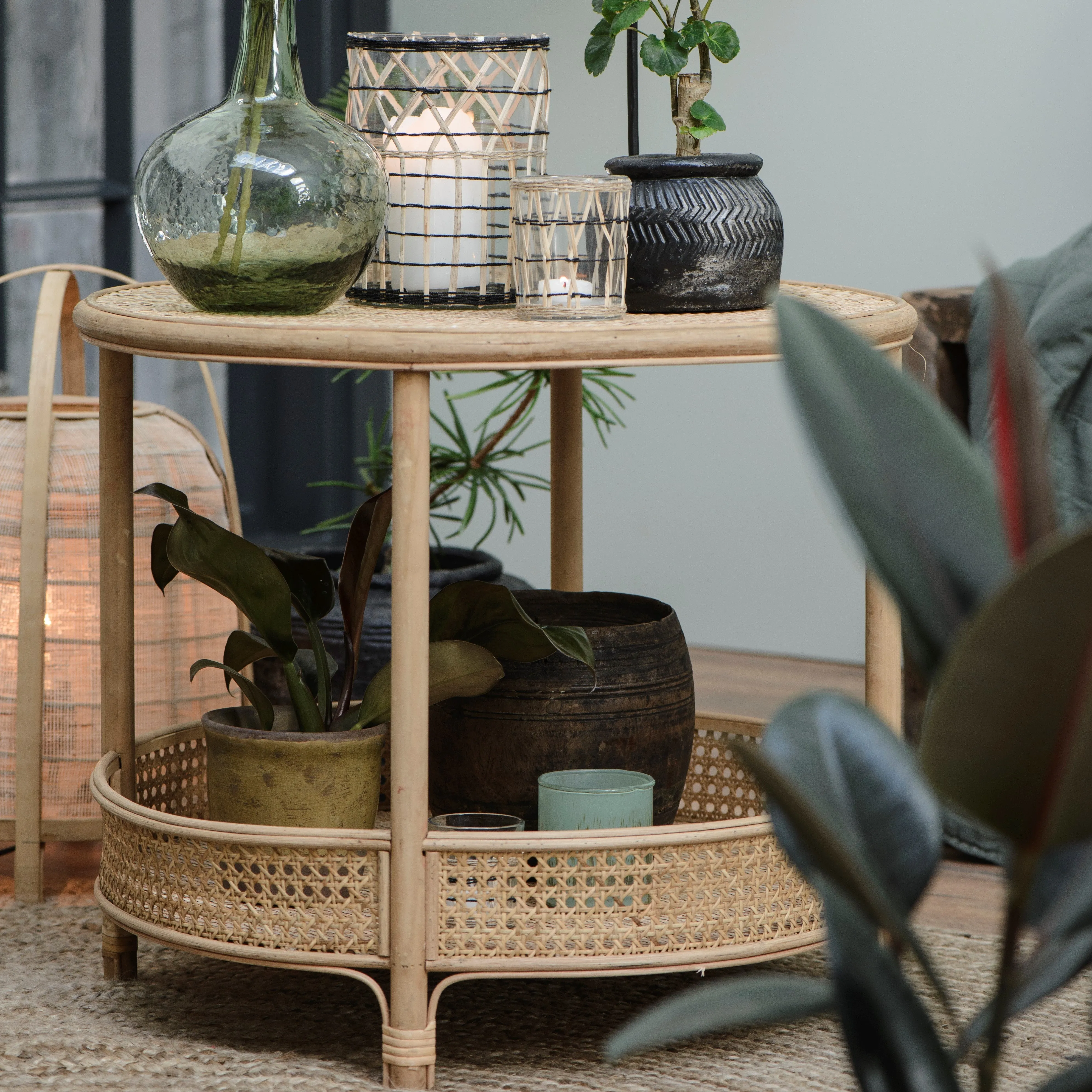 Round Rattan Side or Coffee Table