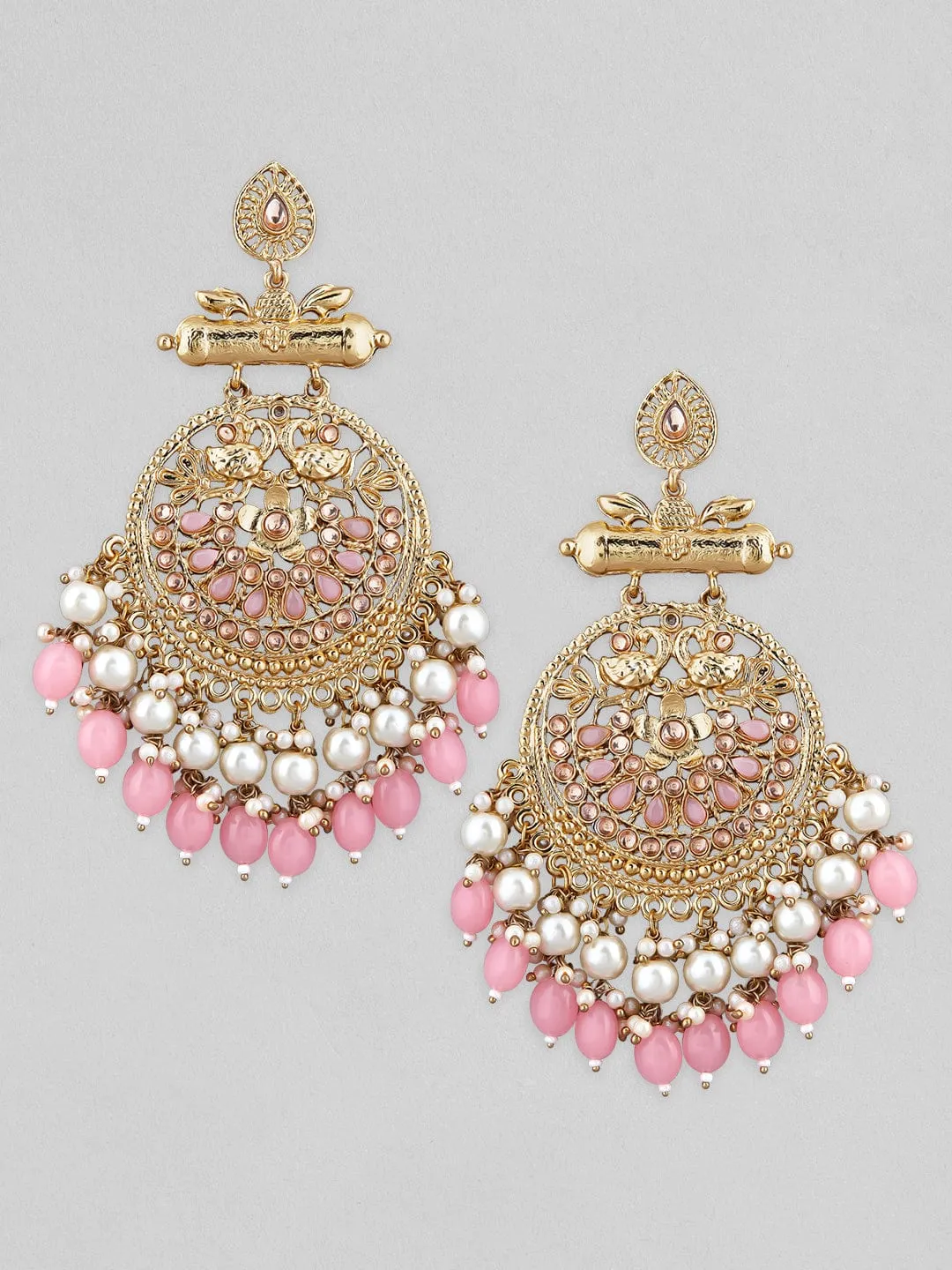 Rubans 22K Gold Plated Chandbali Earrings With Beautiful Beads And Pearls