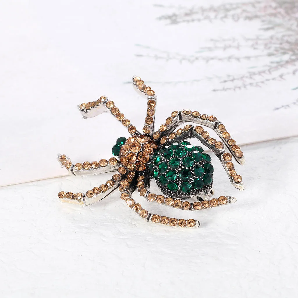 SISSLIA Female Fashion Crystal Spider Brooches For Women Luxury Alloy Vintage Animal Brooch Pins