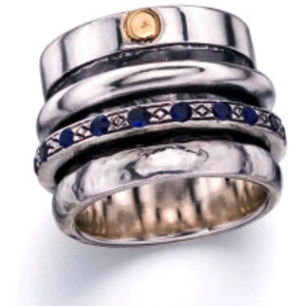 Spinner Ring for Man silver gold 9ct with Saphires  /Sterling Silver .925 Designer Jewelry