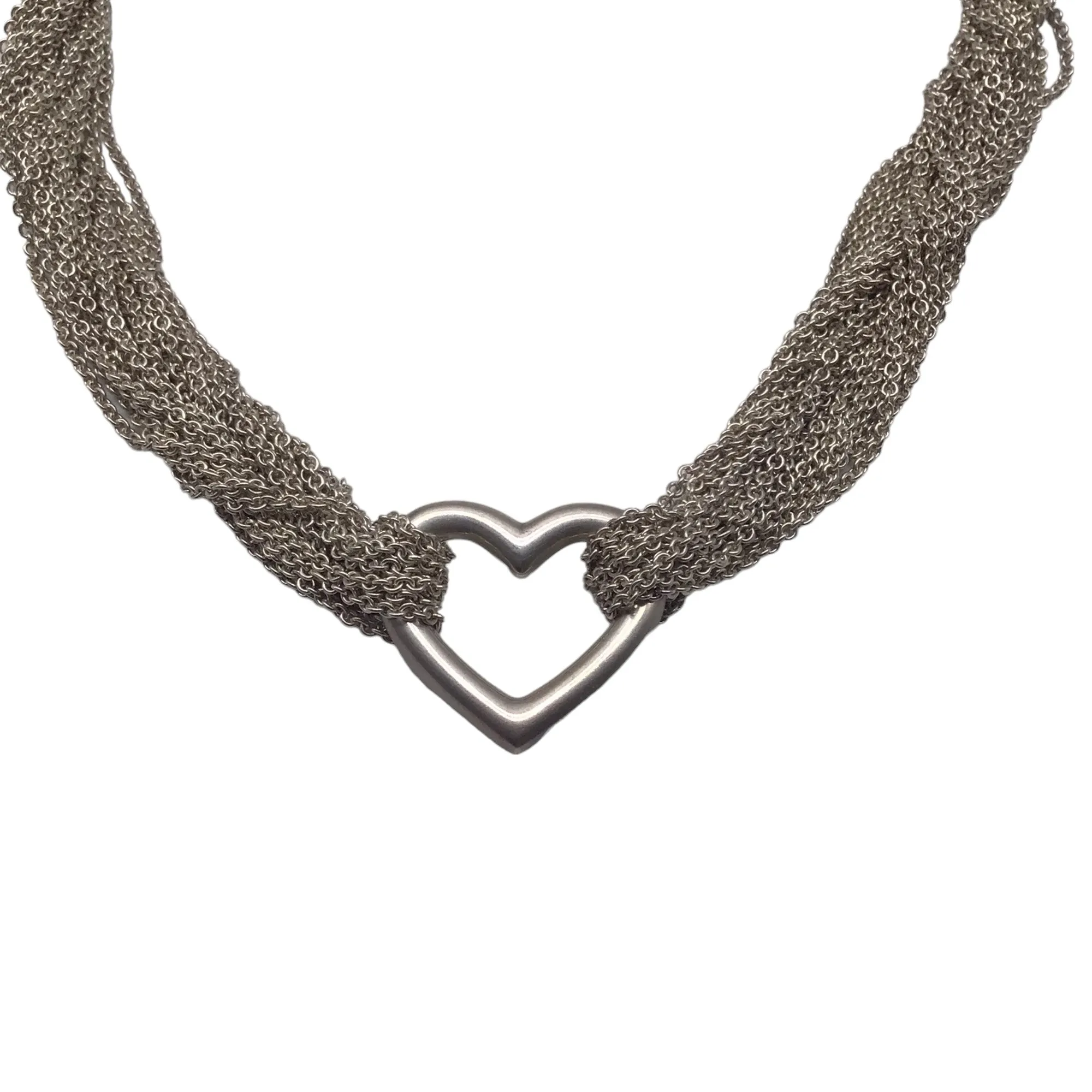 Tiffany & Co. Sterling Silver Multi Strand Mesh Heart Choker Toggle Necklace