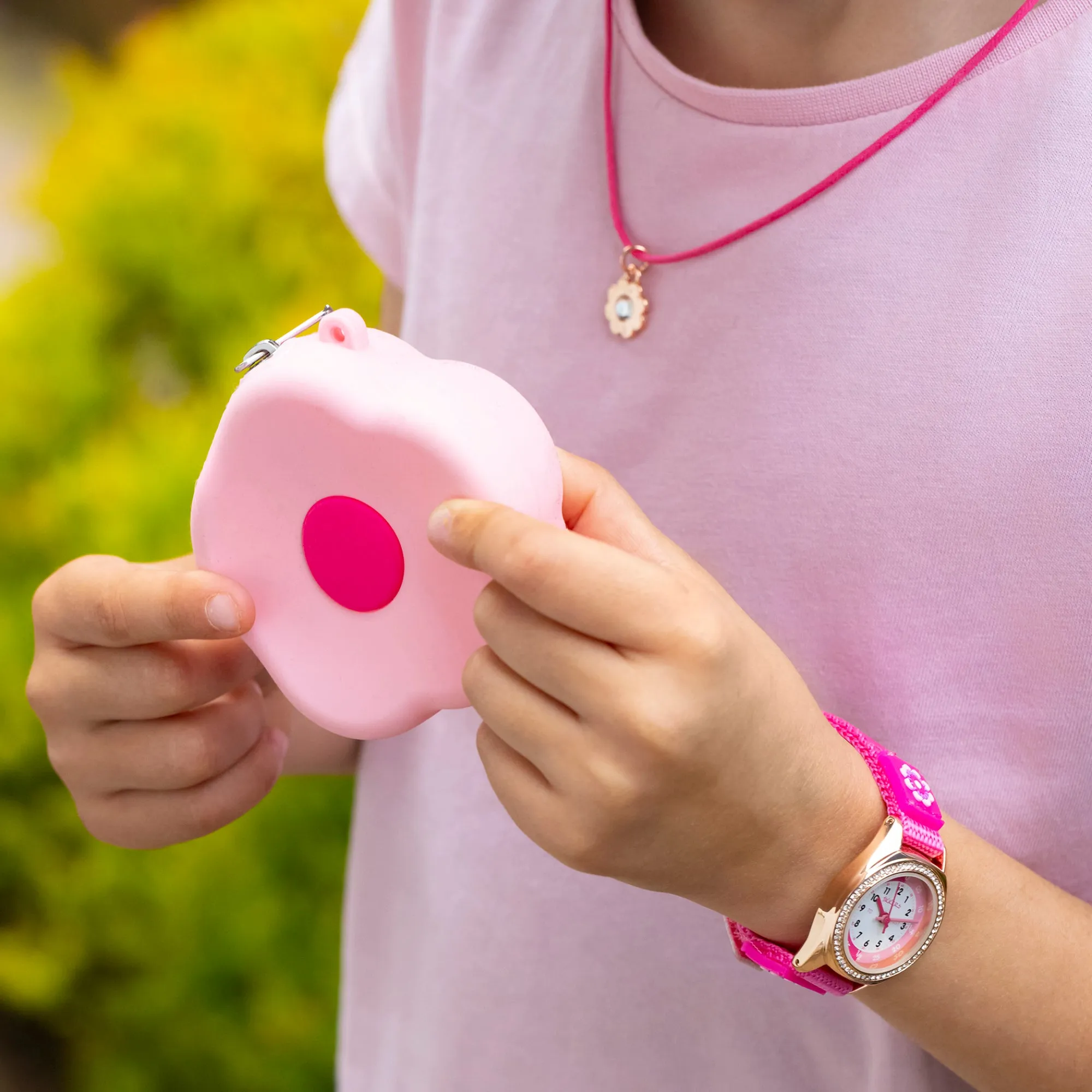 Tikkers Pink Flower Watch, Necklace and Purse Gift Set