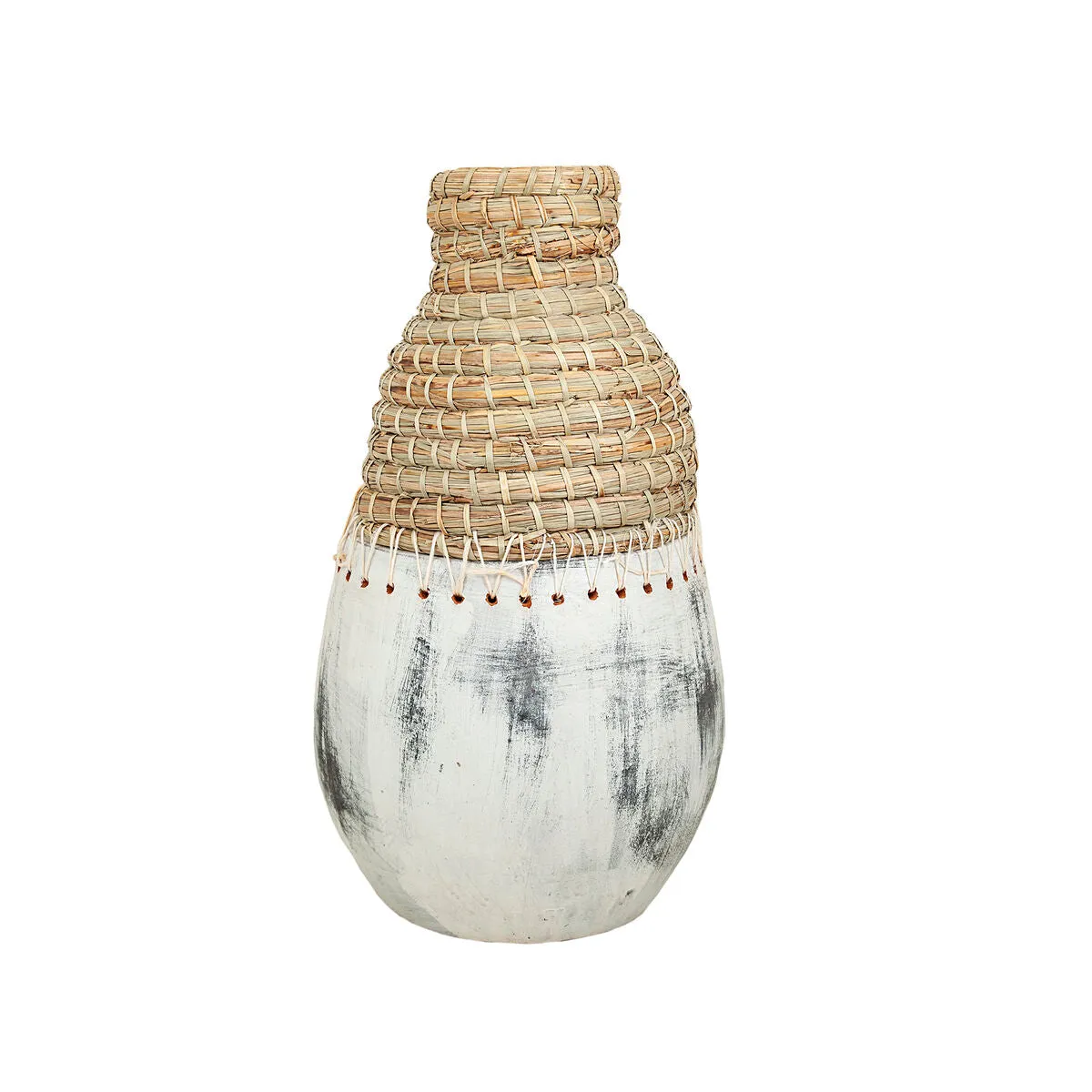 Vase Alexandra House Living White Beige Ceramic Rattan 25 x 60 x 25 cm