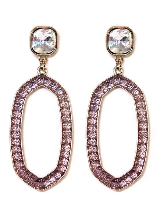 VE2763 Iridescent Post Gemstone Oval Dangle Earrings