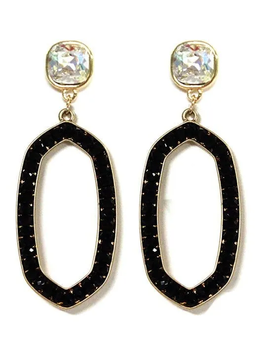 VE2763 Iridescent Post Gemstone Oval Dangle Earrings