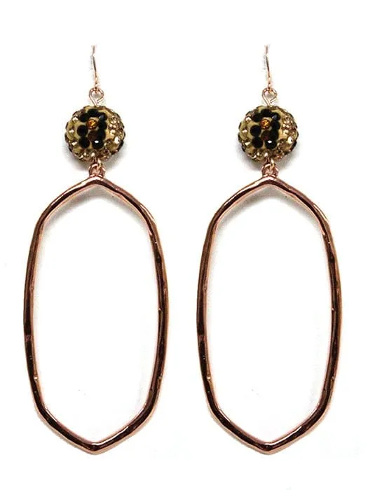 VE2776 Bead Post Long Oval Dangle Earrings