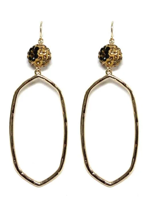 VE2776 Bead Post Long Oval Dangle Earrings