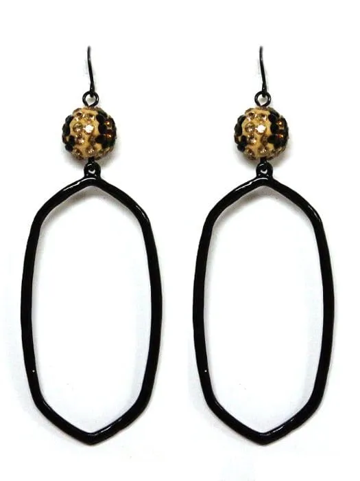 VE2776 Bead Post Long Oval Dangle Earrings