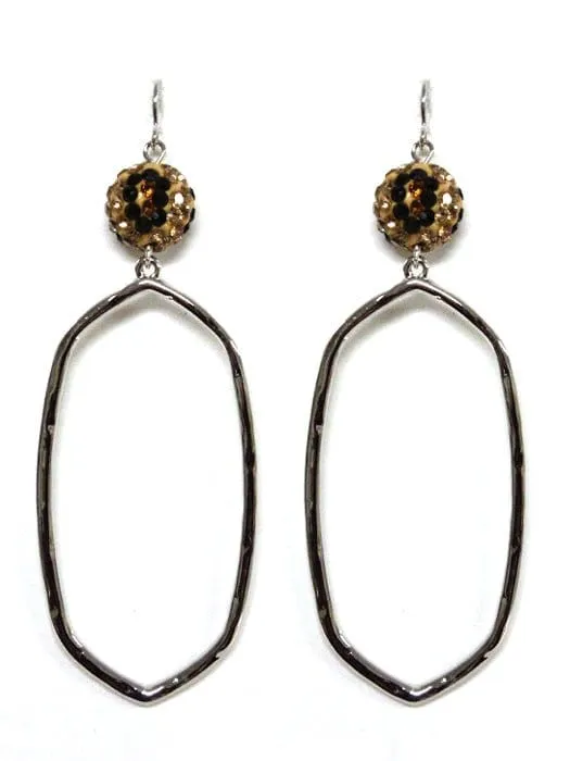 VE2776 Bead Post Long Oval Dangle Earrings