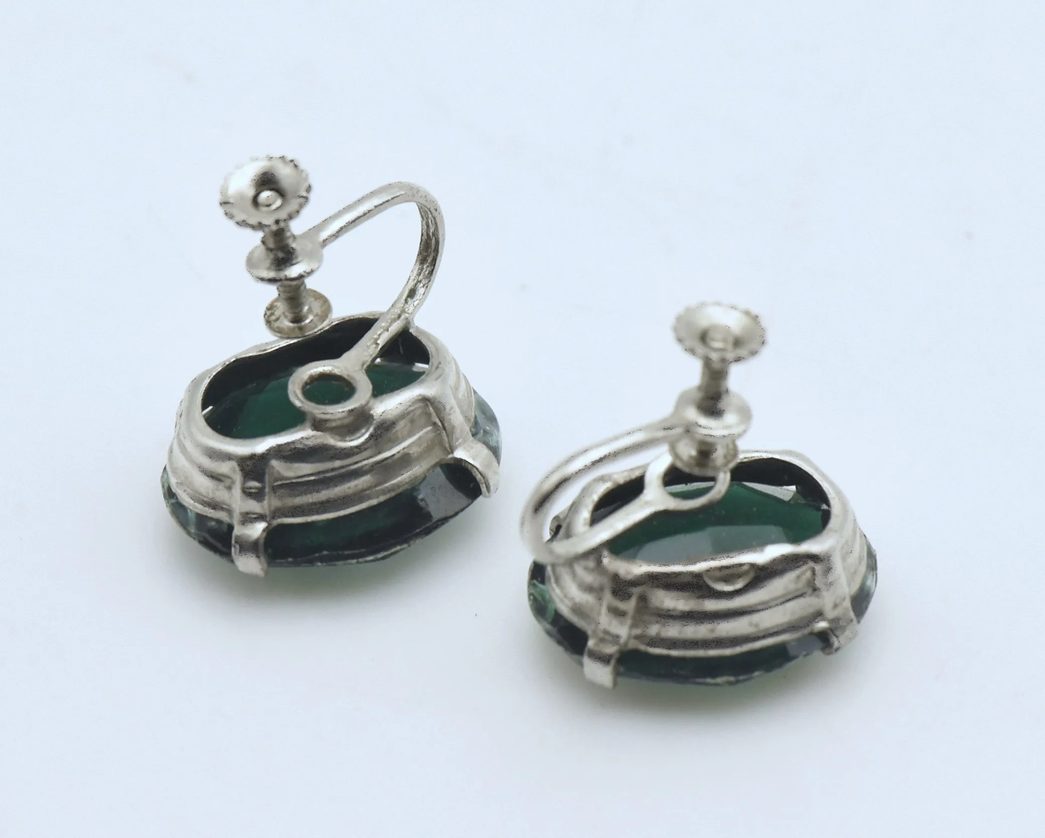 Vintage Dark Green Rhinestone Screw Back Earrings