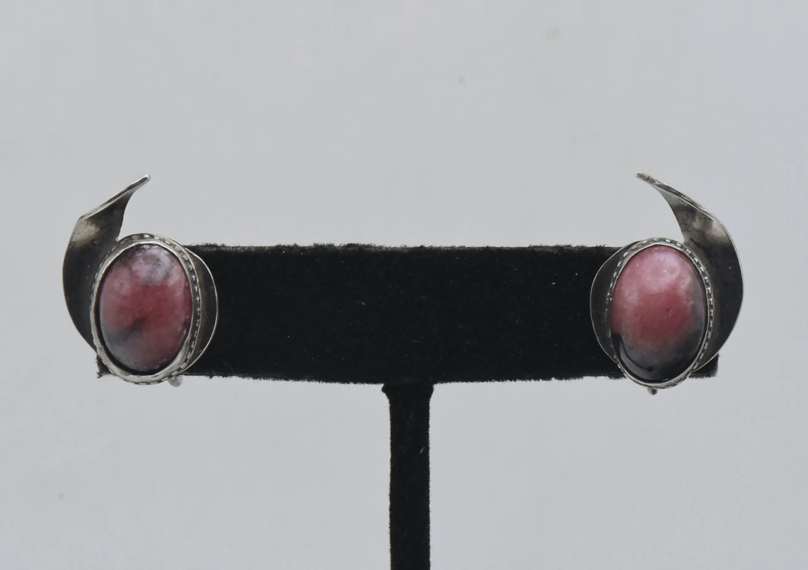 Vintage Handmade Rhodonite Sterling Silver Screw Back Earrings