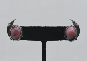 Vintage Handmade Rhodonite Sterling Silver Screw Back Earrings