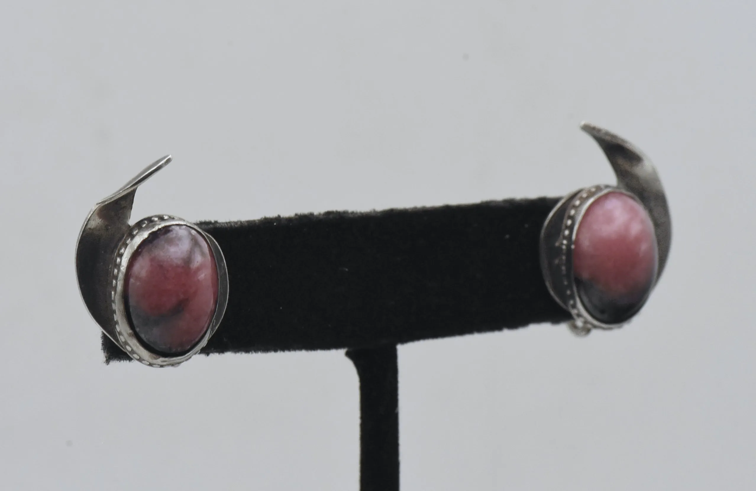 Vintage Handmade Rhodonite Sterling Silver Screw Back Earrings