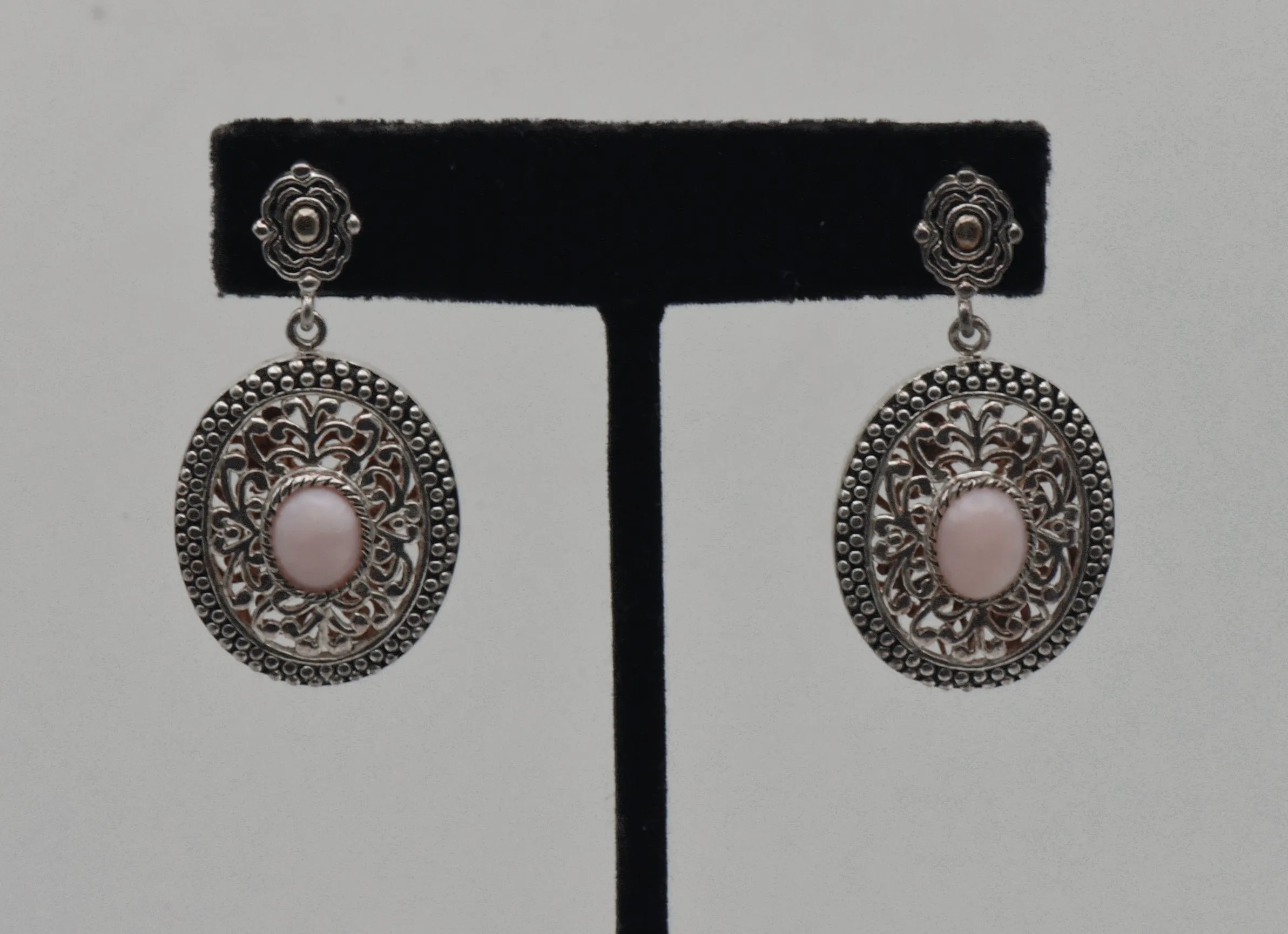 Vintage Pink Opal and Sterling Silver Dangle Earrings